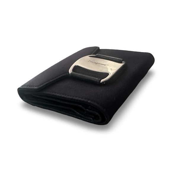 black Salvatore Ferragamo Vara canvas pouch with a silver-tone buckle. - Picture 8 of 14